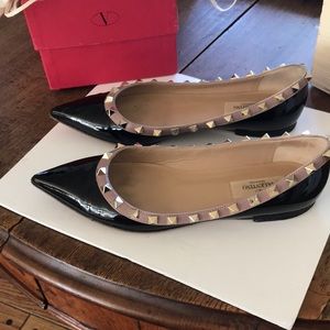 Valentino Rock Stud black patent flats size 37